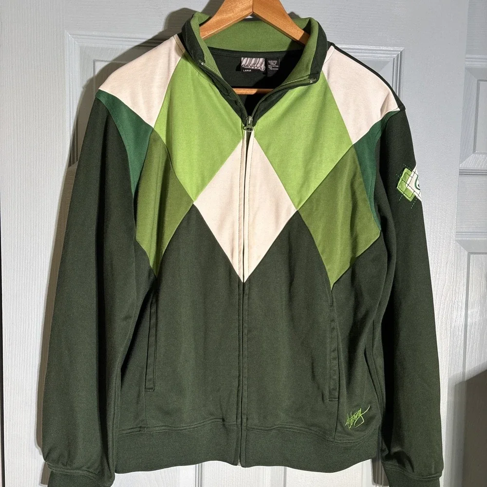 Billabong Nova Check Vintage Track Jacket Men's Large. Green Argyle.‎